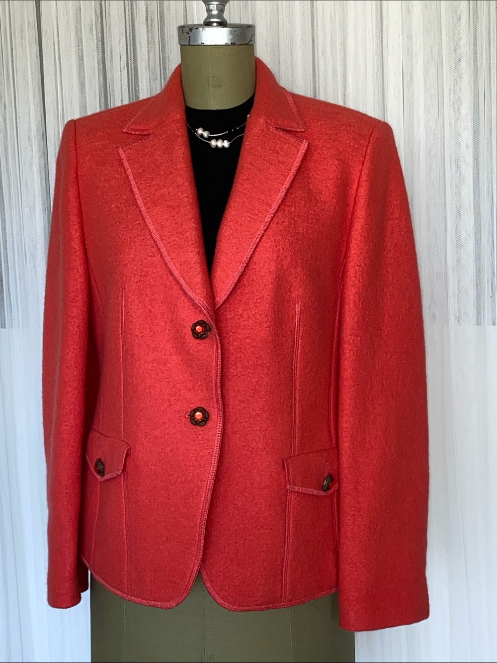 Women's Orange/Red /Coral 100% Boil Wool Tailored Jacket by Basler